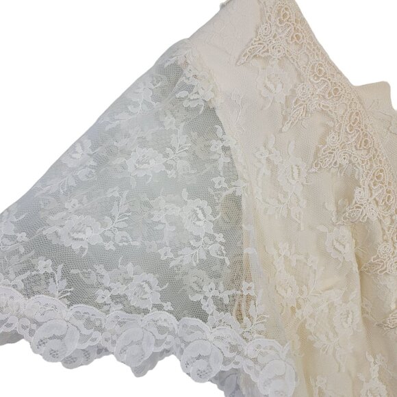 Vintage 80s Lace Midi Dress Women 12 Cream 20s Style Formal Wedding Retro Summer - Picture 10 of 13